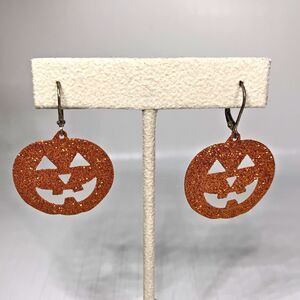 Jack O Lantern Halloween Earrings Orange Glitter Pumpkin Ghoul Alternative Punk